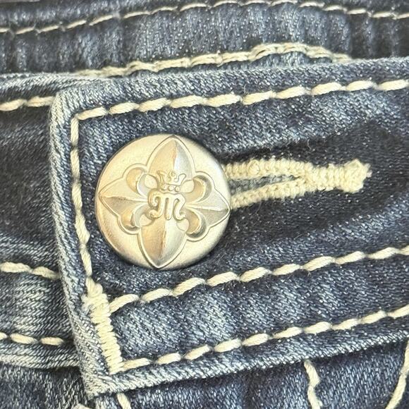 Miss Me Jeans Women 29 Floral Swirl Horseshoe Bling Pocket Mid Rise Boot Cut - Picture 9 of 16